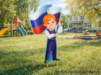 Уличная фигура Петя с флагом России